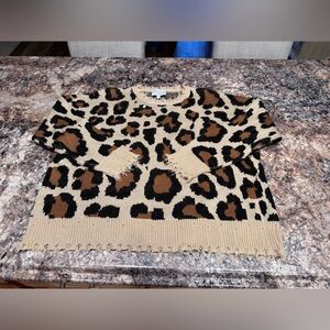 Hayden Leopard-Pattern Knit Sweater in Tan, Brown, Black